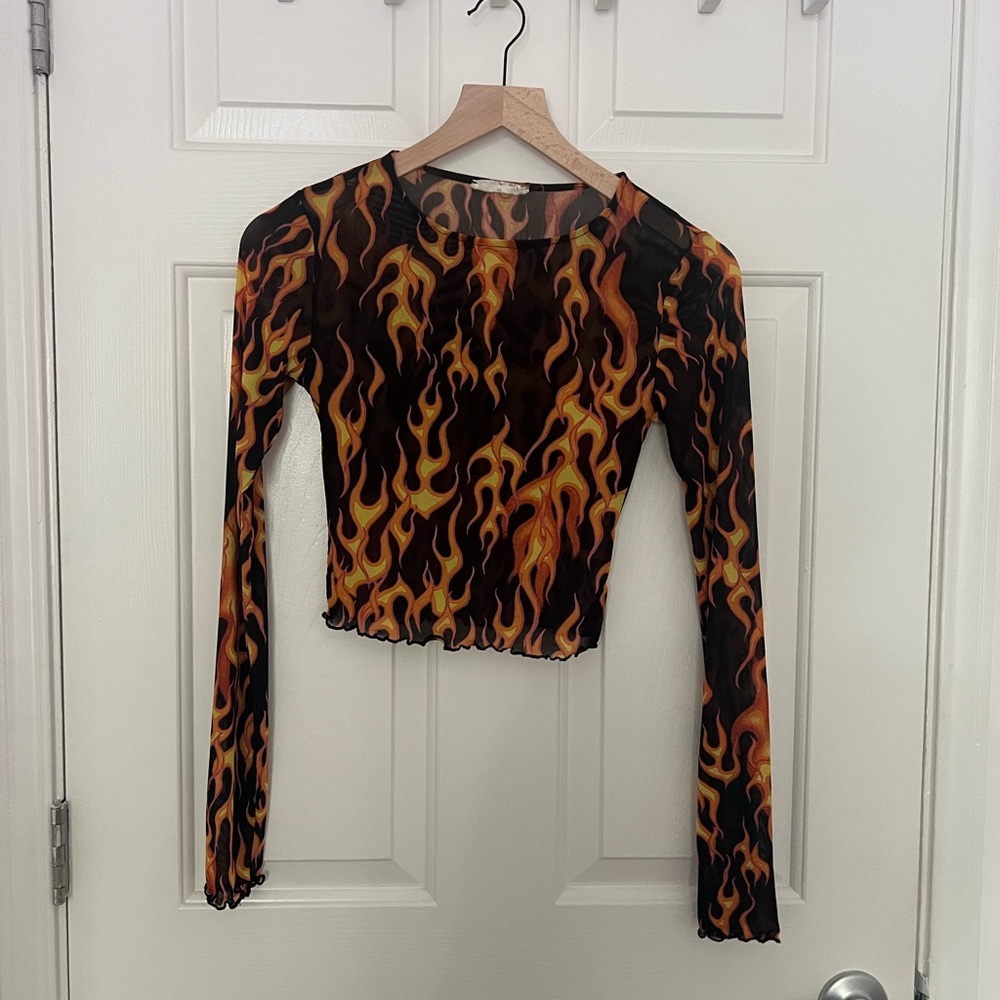 Mesh fire flame top medium tight sheer edgy